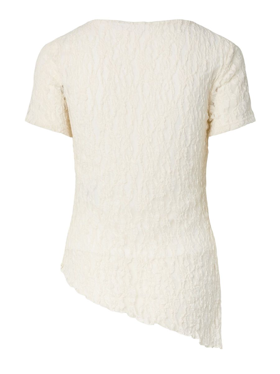 Carousel image 6 PCARIANA ASYMMETRIC LACE  SHORT SLEEVED BLOUSE, Cloud Dancer