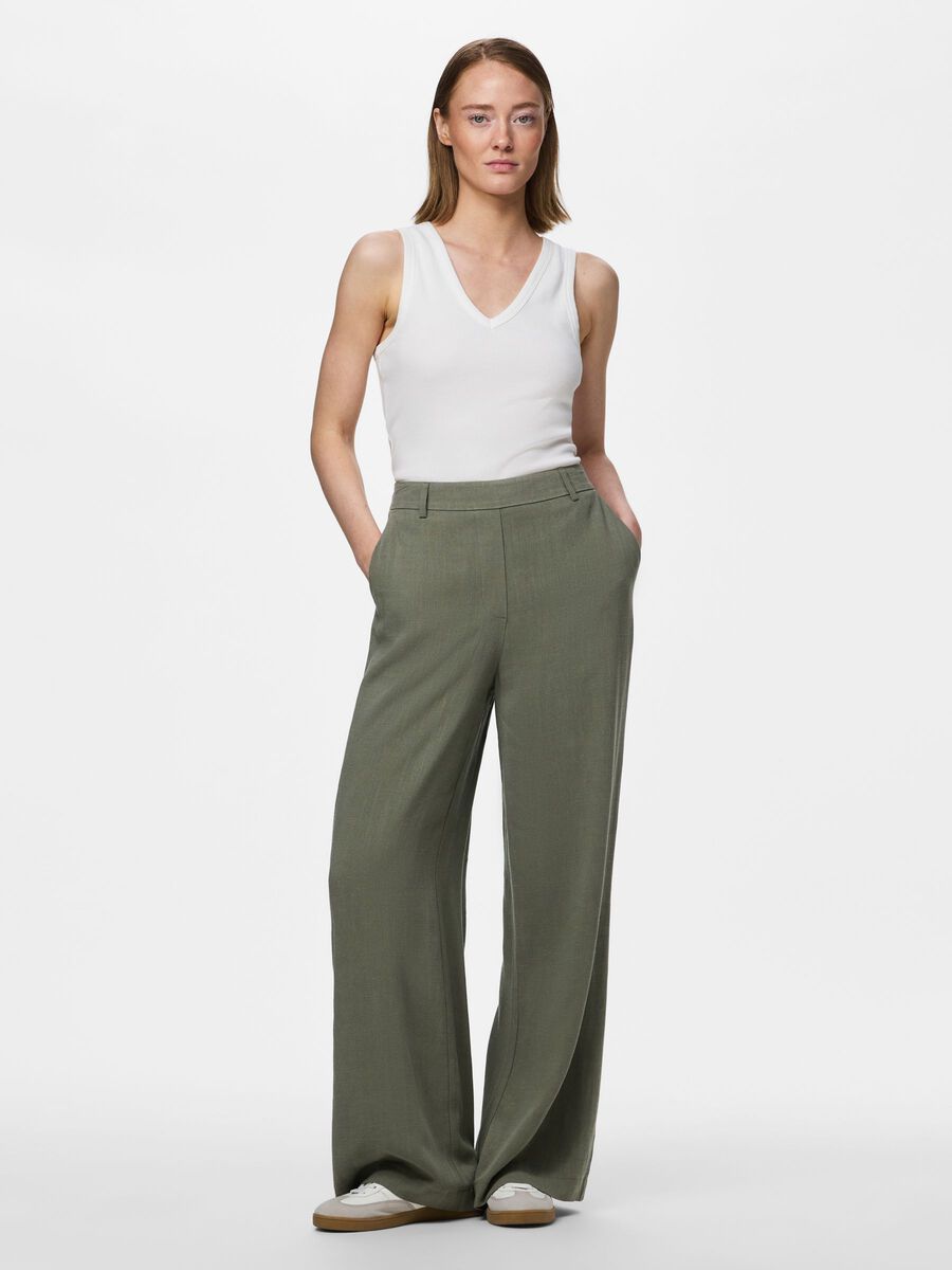 Carousel image 1 PCVINSTY HW WIDE-LEG TROUSERS, Deep Lichen Green