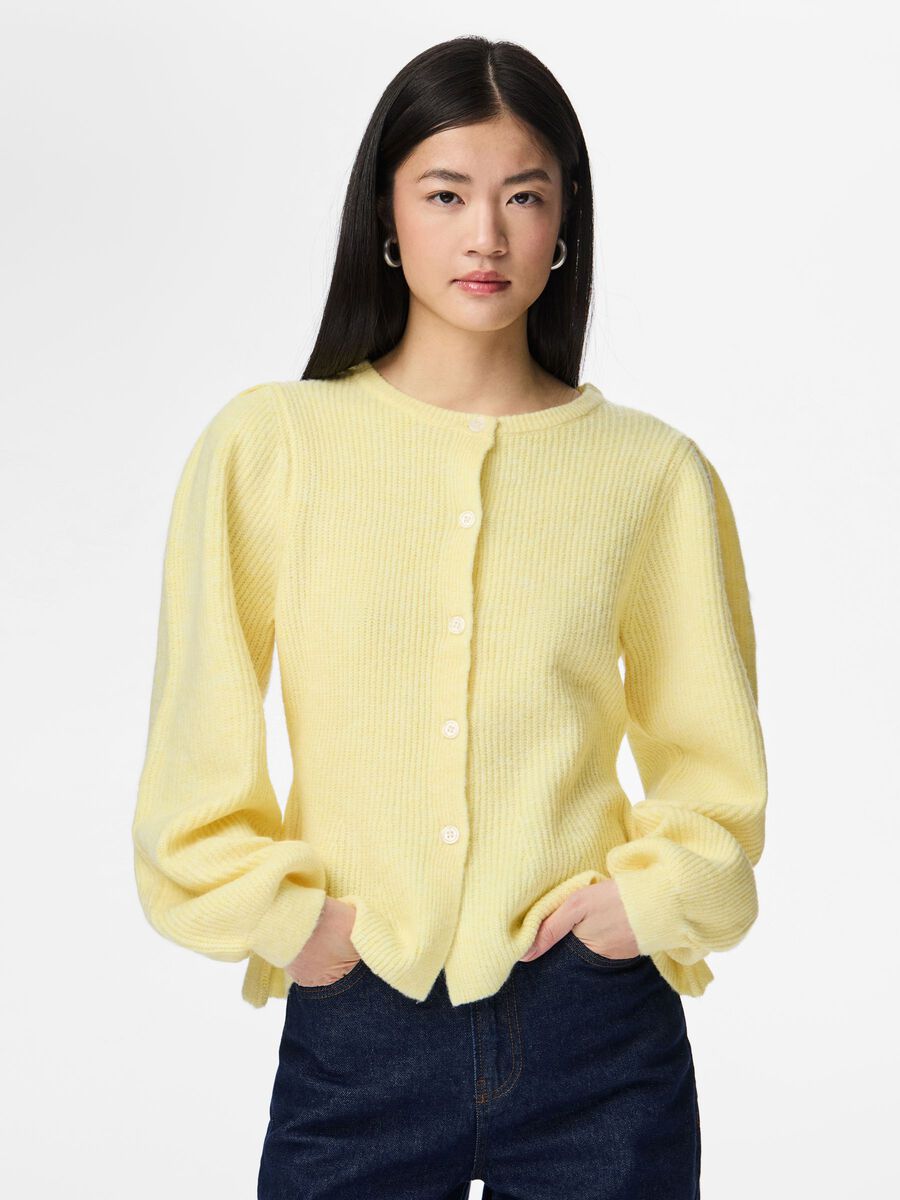 Product carousel image 1 PCSILLY PUFF KNITTED CARDIGAN, Pale Banana