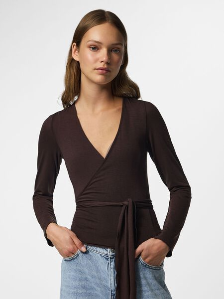 Pieces PCROYA LONG SLEEVED WRAP TOP, Hot Fudge, highres - 17161378_HotFudge_003.jpg