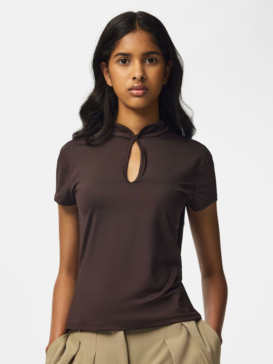 Product carousel image 1 PCAIDA HIGH NECK SHORT SLEEVED TOP, Chocolate Plum