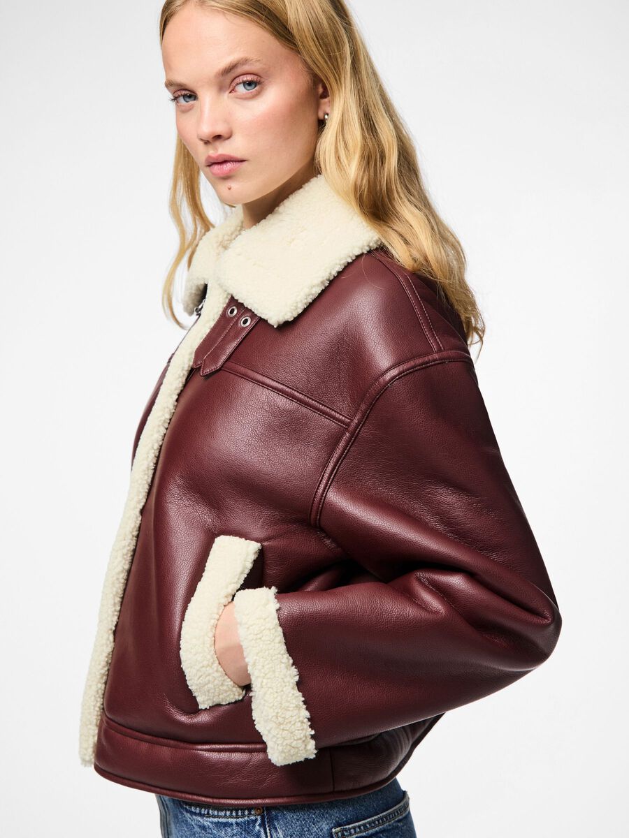 Carousel image 4 PCJANELLE FAUX LEATHER JACKET, Tawny Port