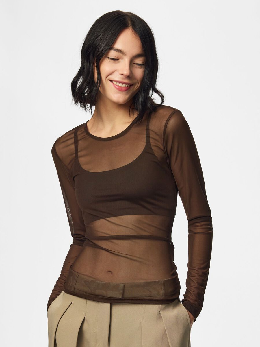 Product carousel image 1 PCNINNI - TULLE TOP &Agrave; MANCHES LONGUES, Hot Fudge