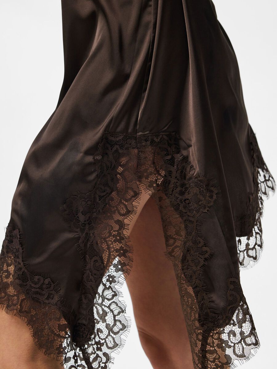 Carousel image 4 PCNOMI SATIN LACE MINI DRESS, Hot Fudge