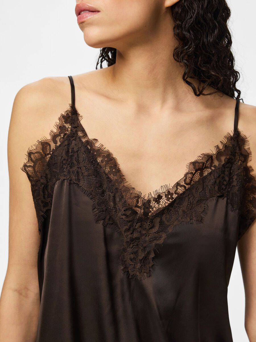 Carousel image 7 PCNOMI SATIN LACE MINI DRESS, Hot Fudge